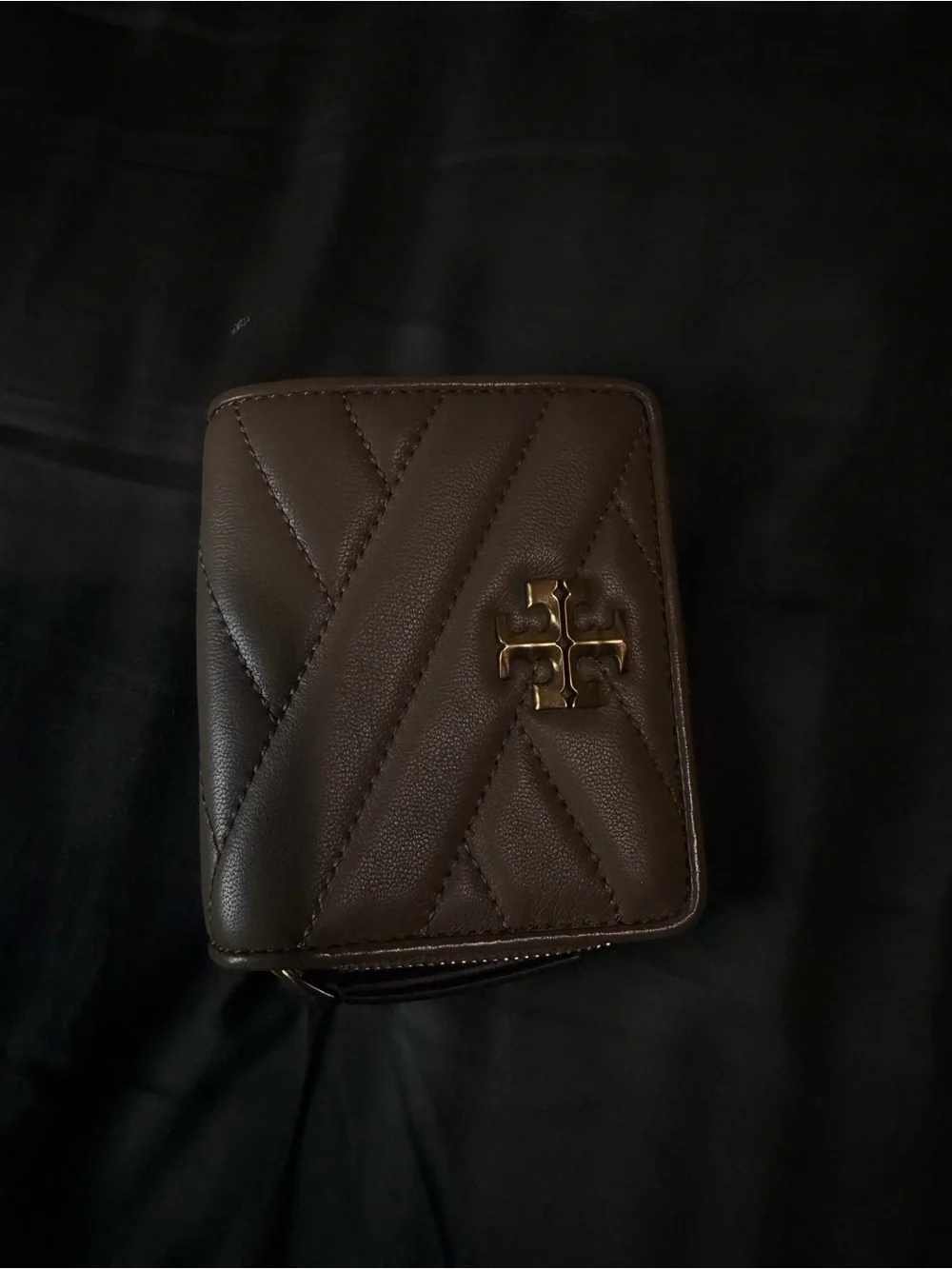 Tory Burch Kira Chevron Brown Quilted Leather Zip Wallet